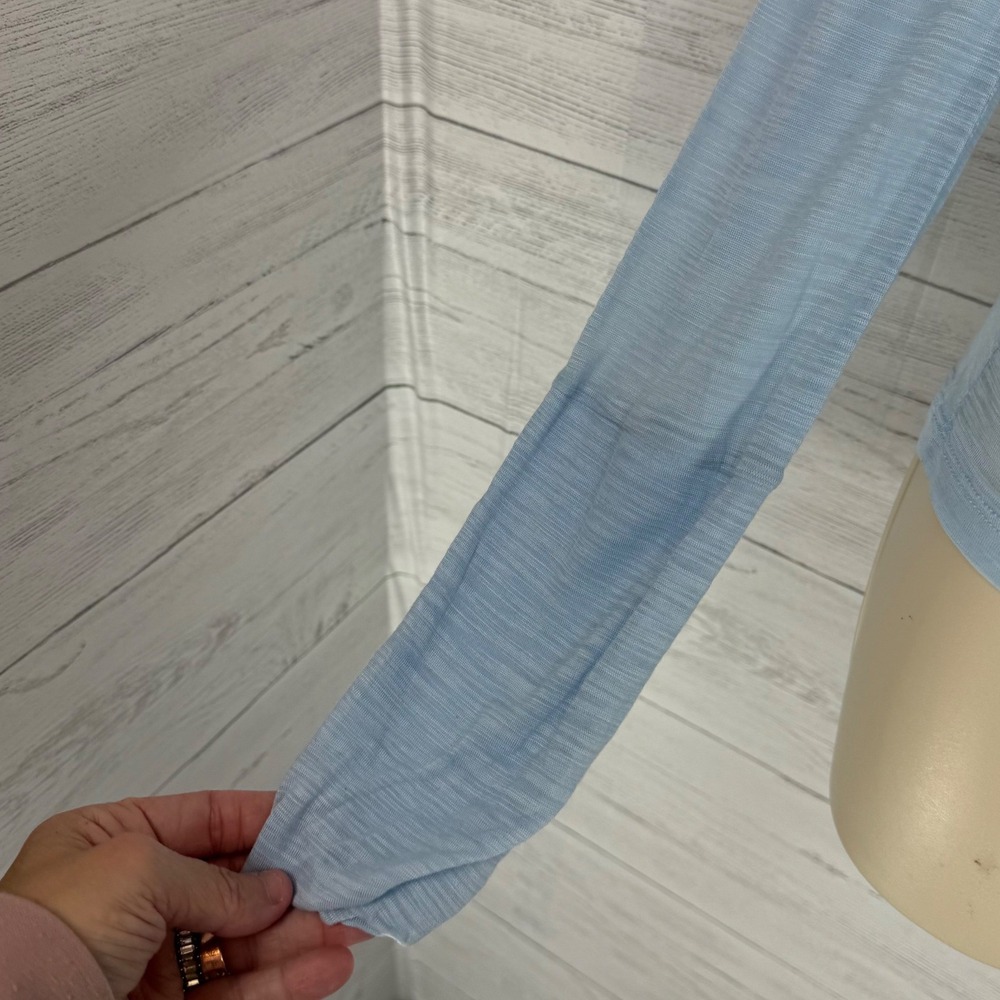 VTG Guess Y2K Sheer Baby Blue Twist Front Long Sleeve Top M babydoll deadstock - Picture 9 of 10